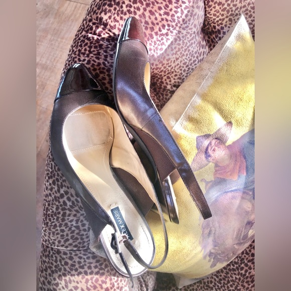 Alex Marie Bronze Patent Toe Slingback Heels - Picture 6 of 12